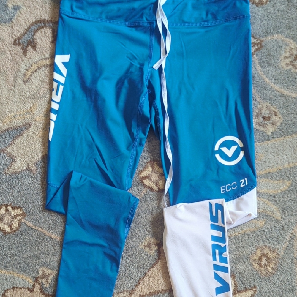 Virus Teal and White Performance Leggings